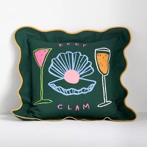 NWT Anthropologie x Jordan Nickson Cotton Print Keep Clam Pillow 18 x 18 in